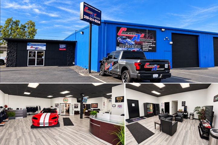 Concept Autobody Ceres: the shop on Railroad Ave, the showroom and the customer waiting room